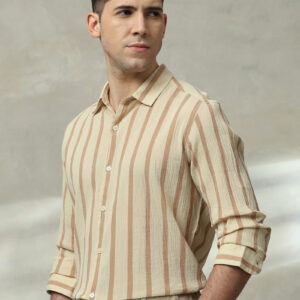 MUFTI Men Slim Fit Striped Spread Collar Casual Shirt