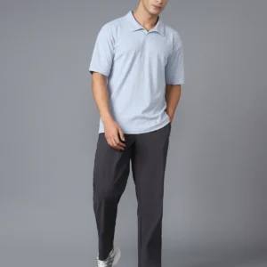 TECHNOSPORT Men Solid Polo Neck Polyester Light Blue T-Shirt