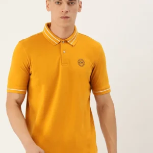 PETER ENGLAND Men Solid Polo Neck Polycotton Yellow T-Shirt